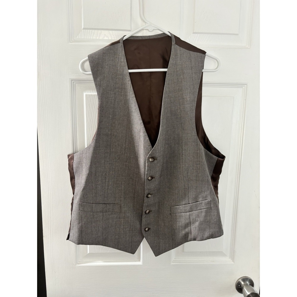 Vintage Glenn Check Mens Med (44) Suit Vest Adj Back Strap Gray/Brown
